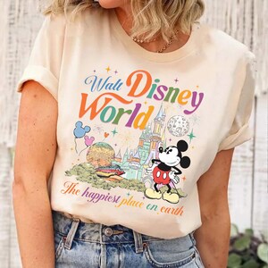 Walt Disney World Shirt, Mickey Mouse The Happiest Place on Earth Vintage Graphic Tee Disney Castle T-Shirt 画像 4