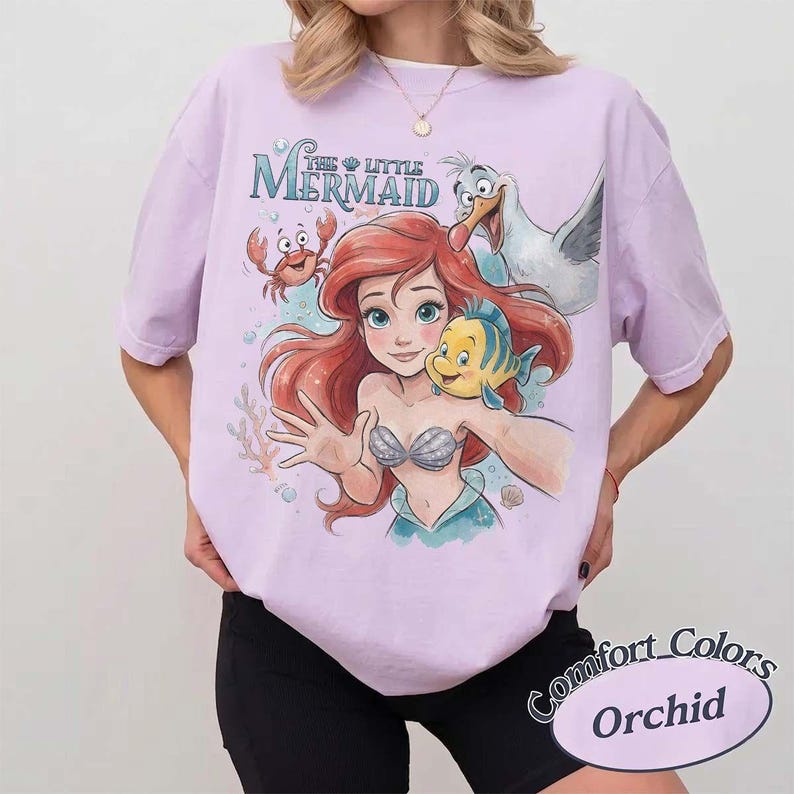 Retro The Little Mermaid Comfort Colors Shirt, Vintage Disney Princess Ariel Flounder Tee, WDW Magic Kingdom Birthday Girl Trip Gift 2026 image 3