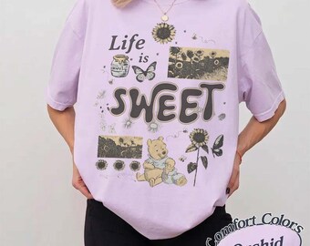 Retro Winnie the Pooh Comfort Colors Shirt, Pooh Bear And Hunny Life Is Sweet Tee, Walt Disney World Family Shirt, Hundred Acre Woods Tee