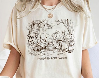 Vintage Winnie the Pooh Shirt, Hundred Acre Wood Tee, Classic Pooh Line Art Shirt, Retro Tigger Eeyore Piglet Sketch Graphic Tee Gift