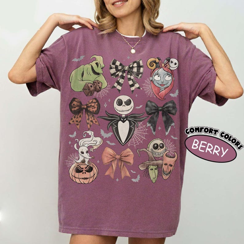 Retro Coquette Nightmare Before Christmas Comfort Colors Shirt, Jack Skellington Halloween Tee, Disneyland Halloween Matching Trip Shirt image 3