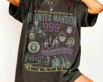 Vintage Haunted Mansion Shirt, Welcome Foolish Mortals Tee, Disney Halloween Party T-shirt, Grim Grinning Ghosts, Retro Spooky Season