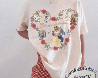 Retro Disney Beauty And The Beast Shirt, Tale As Old As Time Floral Tee, Belle & Beast Dancing Shirt, Princess Belle Gift, Rose Heart Tee