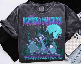 Comfort Colors Haunted Mansion Shirt, Welcome Foolish Mortals Tee, Retro Hitchhiking Ghosts Shirt, 90s Disney Halloween, MagicKingdom MNSSHP