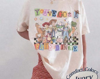 Retro Toy Story Checkered Comfort Colors Shirt, Woody Buzz Jessie Youve Got A Friend In Me Tee, Disneyland Family Matching Vacation Trip