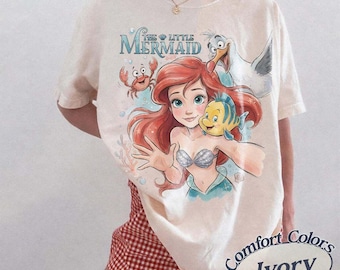 Retro The Little Mermaid Comfort Colors Shirt, Vintage Disney Princess Ariel Flounder Tee, WDW Magic Kingdom Birthday Girl Trip Gift 2026