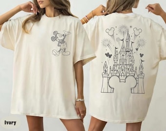 2-SIDE Disney Shirt, Minimalist Magic Kingdom Tee, Sketch Disney Castle, Subtle Disney Outfit, Oversized Mickey Shirt, Family Trip
