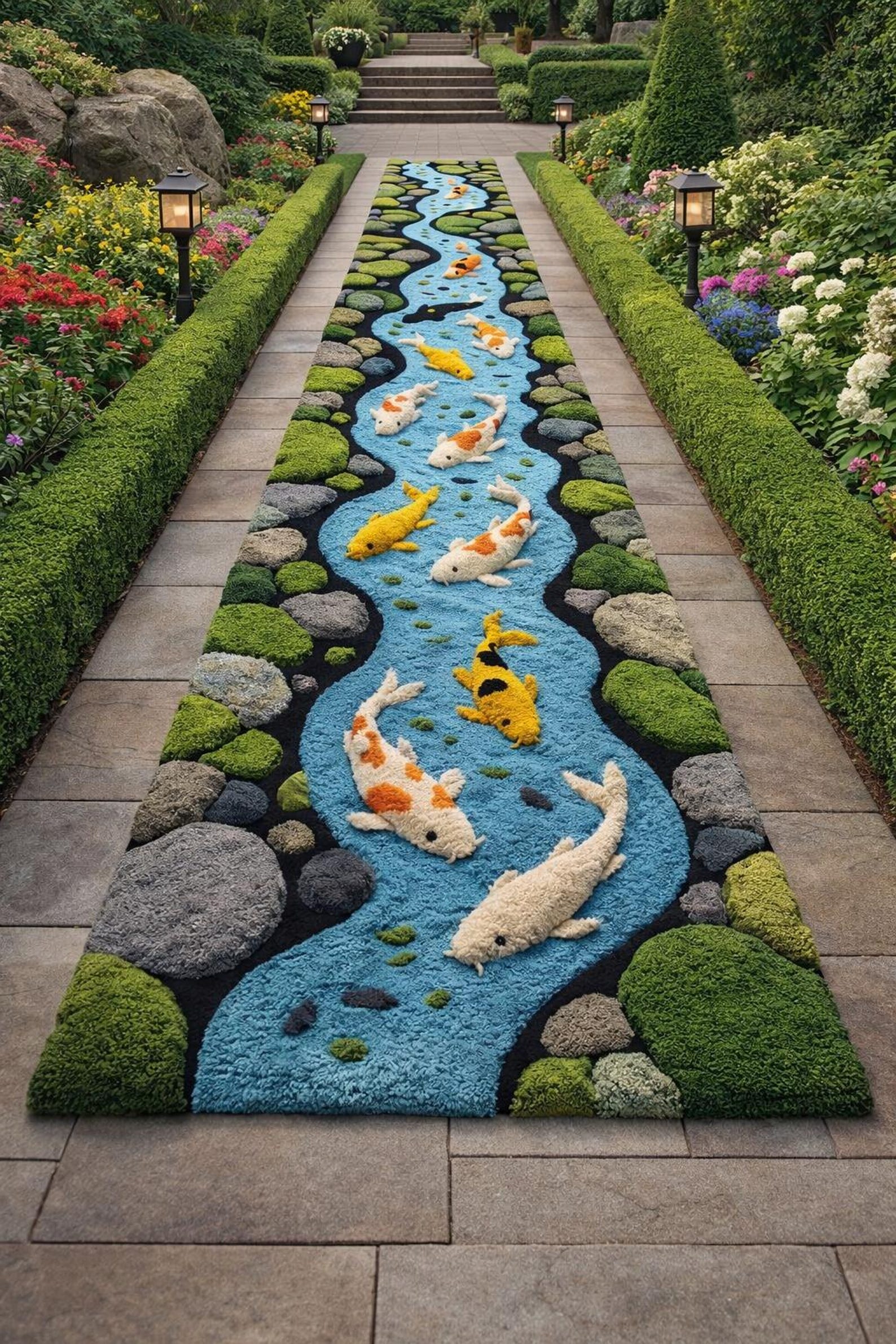 River Rug Custom Koi Fish River Rug | 3D Water Hand Tufted Wool Carpet | Handmade Soft ...