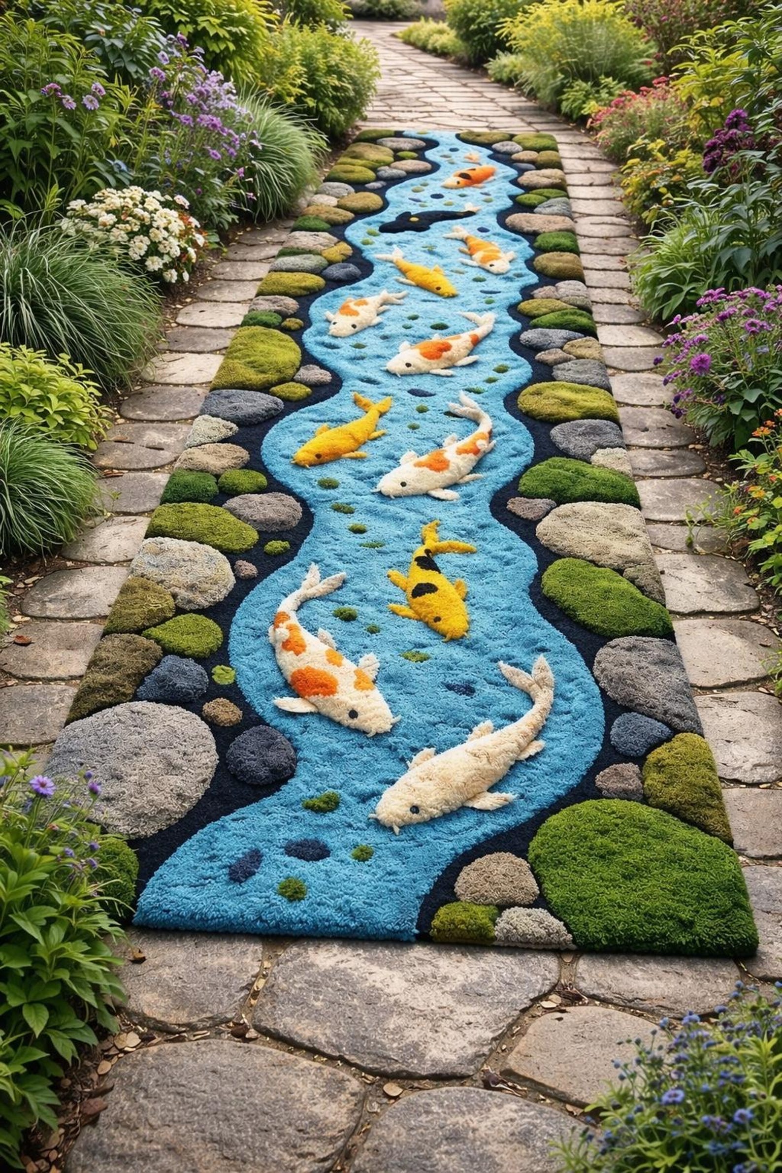 River Rug Custom Koi Fish River Rug | 3D Water Hand Tufted Wool Carpet | Handmade Soft ...