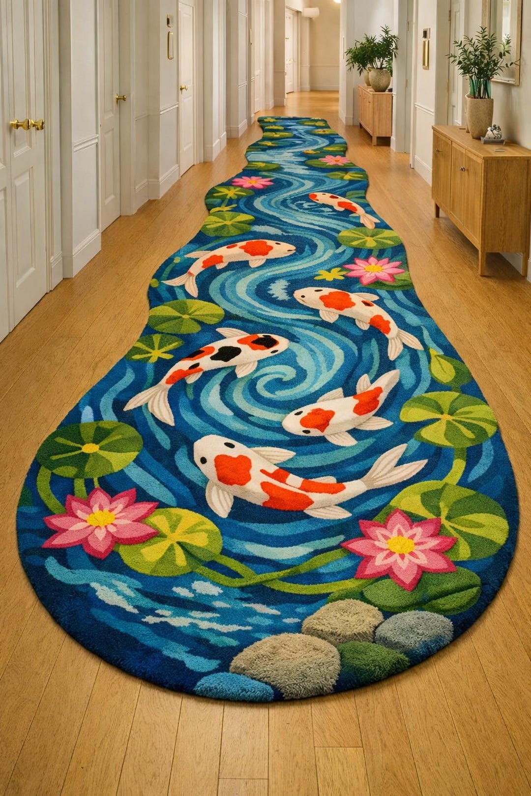3x15,4x18,5x20handmade Koi Fish Runner Rug – Artistic Water Lily Pond ...