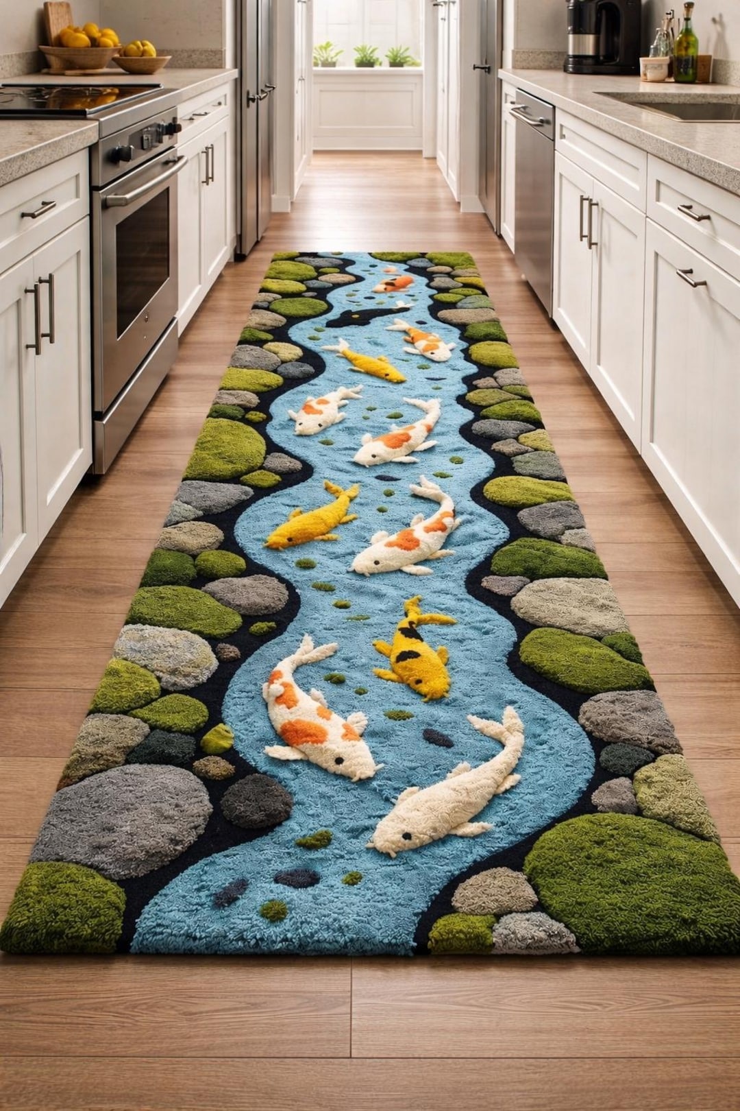 Koi Fish River Rug | 3D Water Hand Tufted Wool Carpet | Handmade Soft ...