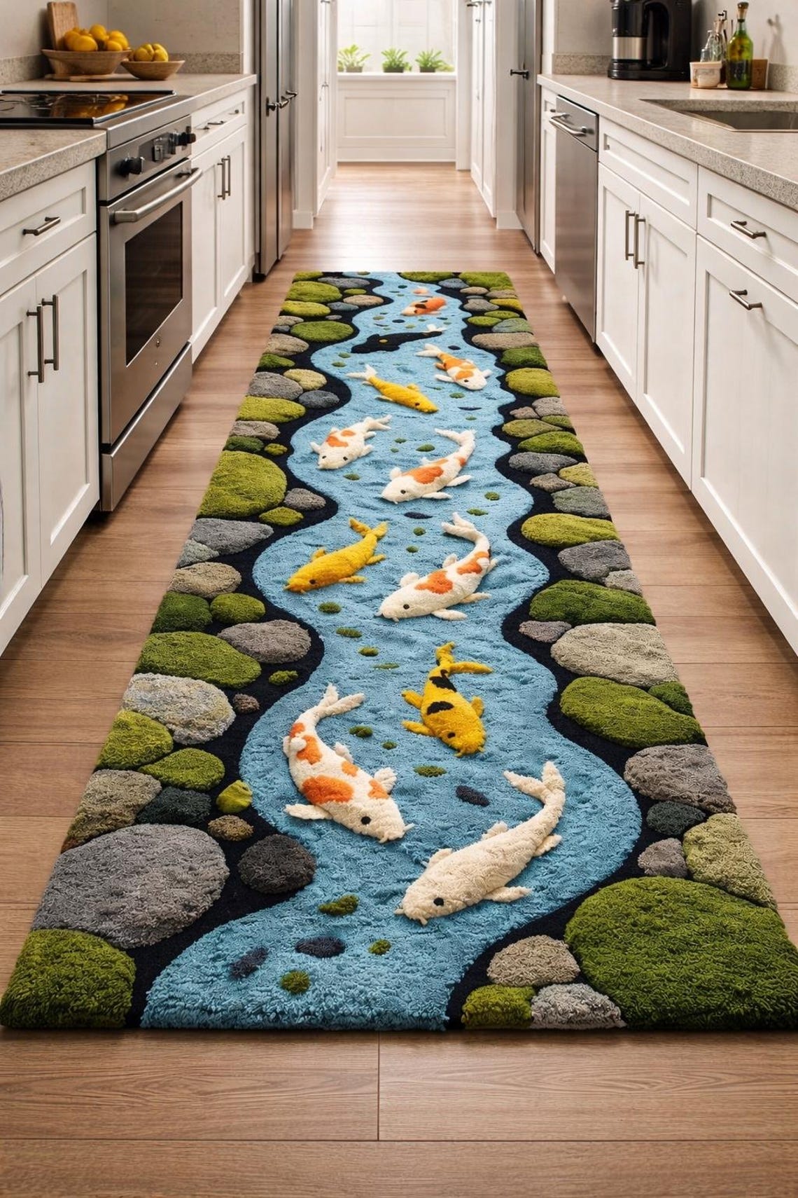 River Rug Custom Koi Fish River Rug | 3D Water Hand Tufted Wool Carpet | Handmade Soft ...