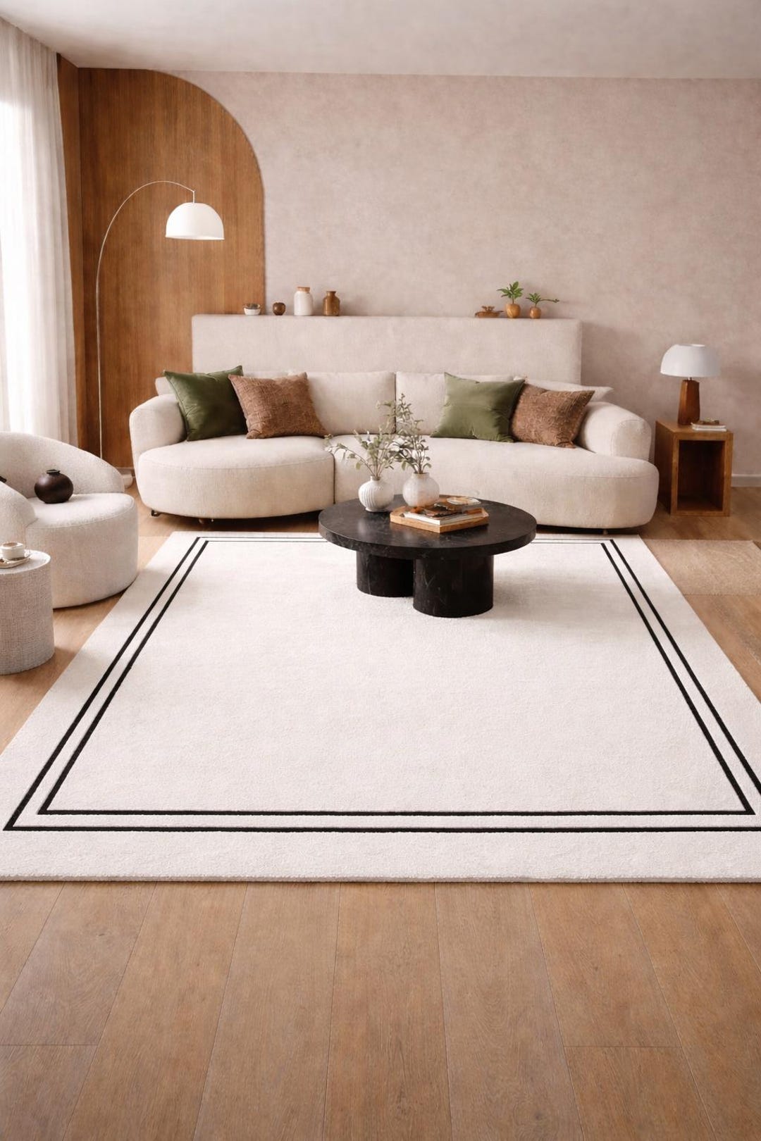 Hand Tufted Wool Rug With Black Border – Modern Minimal Living Room ...