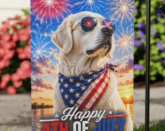Patriotisk hundträdgårdsflagga | 4 juli-hundflagga | Golden retriever, labrador, pitbull, yorkie, tax, schäfer | USA-trädgårdsdekor
