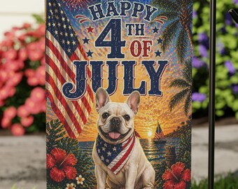 Bandeira de jardim com Bulldog Francês para o 4 de julho | Decoração patriótica americana para cães