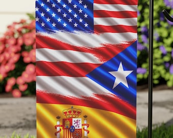 Bandeira de Jardim Porto Rico | Espanha | EUA | Bandeira do Orgulho Espanhol Boricua | Bandeira de Jardim da Herança Espanhola Porto-riquenha | 30x45 cm