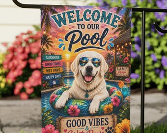 Hundflagga för pool | Tropiska sommarvibbar, anpassad rasdekor