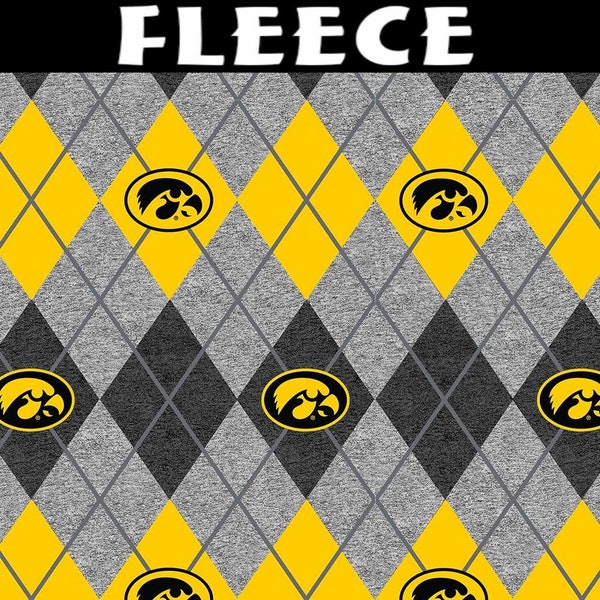 NCAA University of Iowa Argyle IA-1148 Fleece Fabric By The Yard