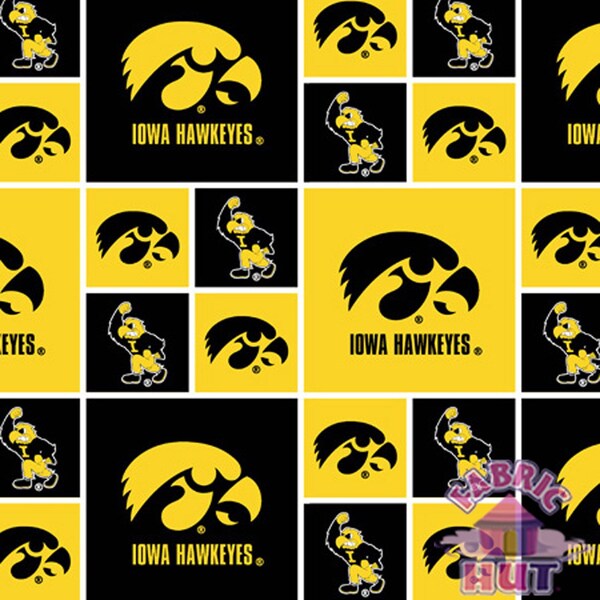 NCAA University of Iowa Hawkeyes Box IA-006 Cotton Fabric By the Yard