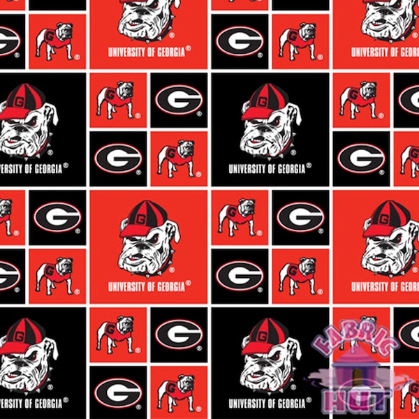 NCAA University of Georgia Bulldogs Block Cotton Fabric By The Yard