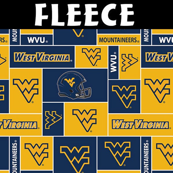 NCAA West Virginia University Mountaineers Fleece Fabric by the Yard