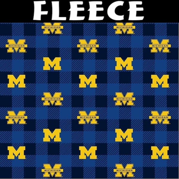 NCAA University of Michigan Wolverines Buffalo Plaid Fleece Fabric by the Yard