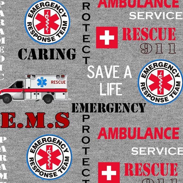 Sykel EMS Rescue Heather Gray Logo Cotton Fabric by the Yard