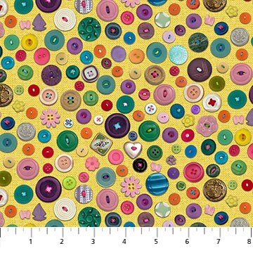 Northcott I've Got a Notion Buttons Yellow/multi Cotton Fabric by the ...