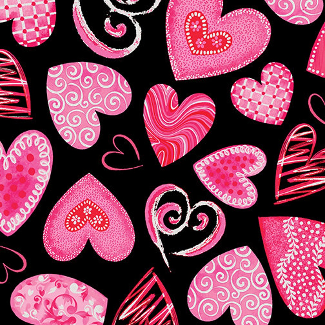 Benartex Hugs & Kisses Heart to Heart Black Cotton Fabric by - Etsy