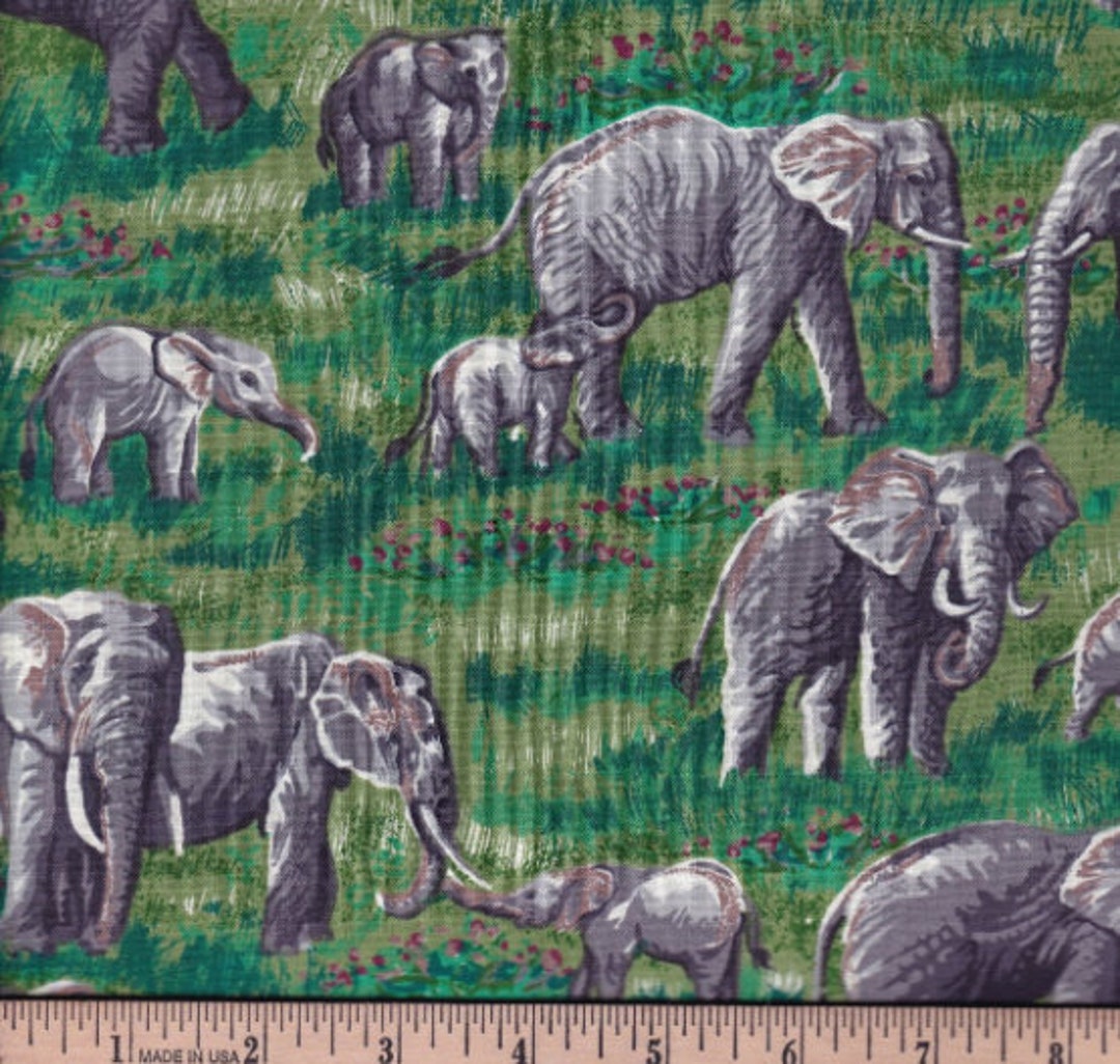 Robert Kaufman Elephants in Nature Green Cotton Fabric by the Yard Etsy