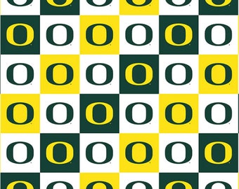 NCAA University of Oregon Collegiate Check OR-1158 katoenen stof op maat gesneden