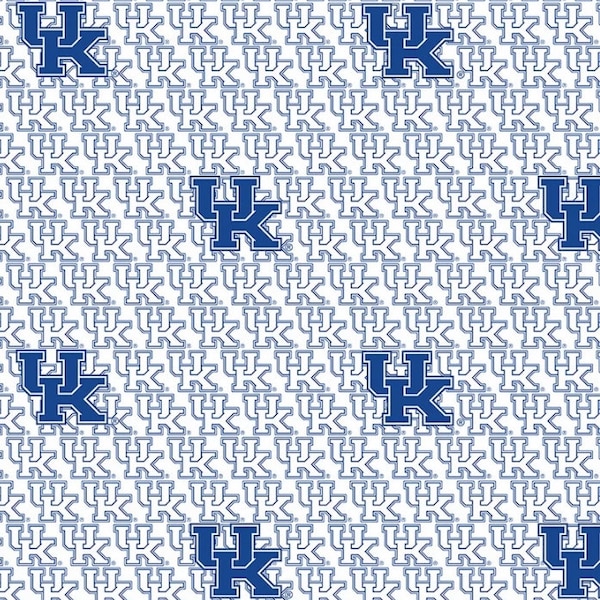 NCAA University of Kentucky Wildcats White Block Letter KY-1328 Cotton Fabric By The Yard