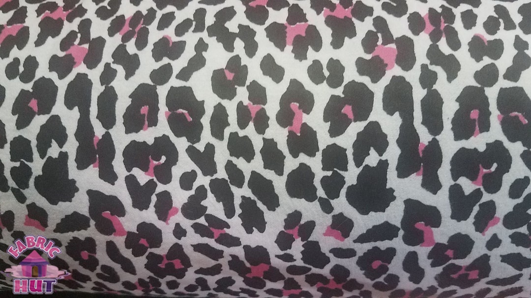 Pink and White Cheetah Print on White Cotton Flannel Fabric by the Yard