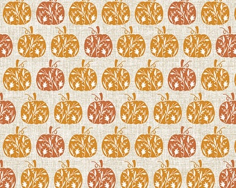 Benartex Studios Hello Fall - Etched Pumpkin Light Natürlicher Baumwollstoff Bulk stock