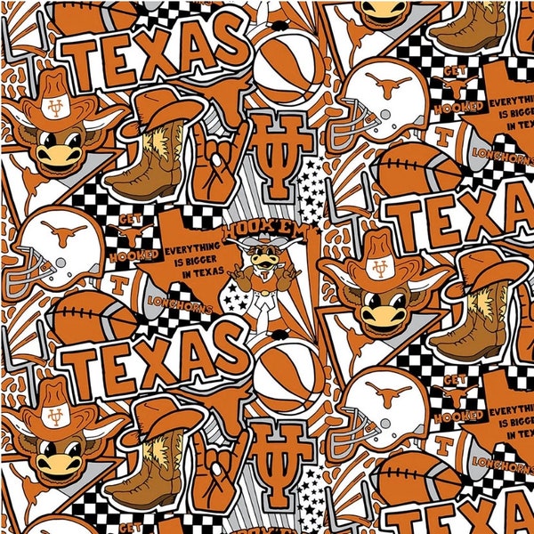 NCAA University of Texas Pop Art TX-1165 Cotton Fabric By the Yard