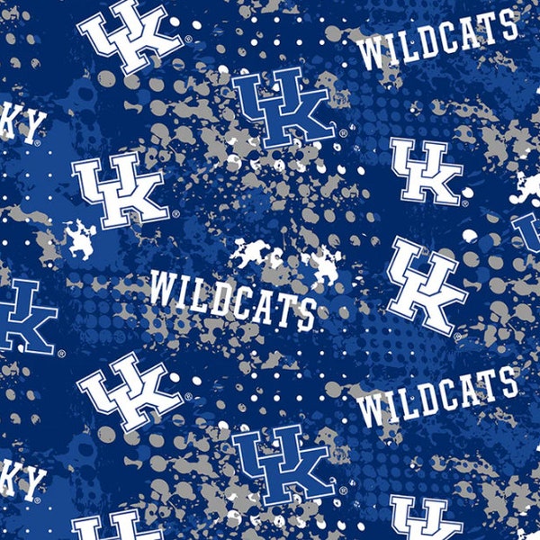 NCAA University of Kentucky Wildcats Splatter KY-835 Cotton Fabric By The Yard