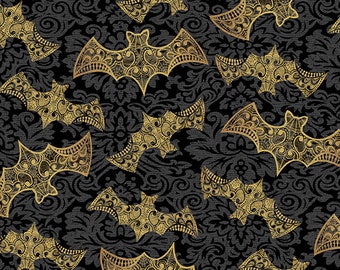 Andover Mystery Manor Bats Bronze Cotton Fabric op maat gesneden