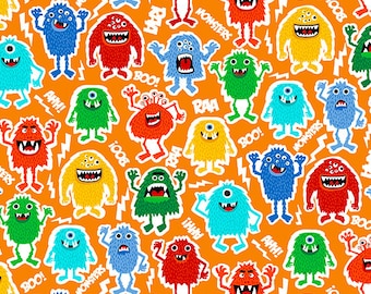 Makower UK Monster Mash Monster Monsters Orange Cotton Fabric by the Yard