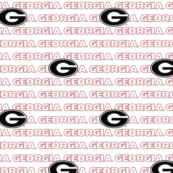 NCAA University of Georgia Bulldogs White Block Letter GA-1328 Cotton Fabric By The Yard