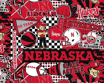 University of Nebraska Fabric by the Yard Box Allover #020