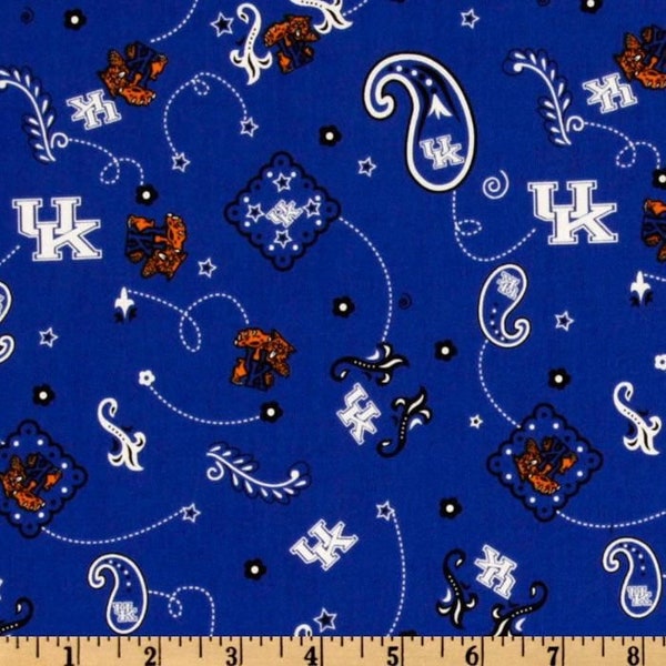 NCAA University of Kentucky Wildcats Bandana KY-027 Cotton Fabric By The Yard