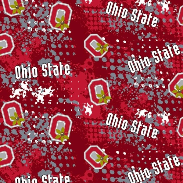 NCAA The Ohio State University Splatter White OHS-835 Cotton Fabric By the Yard