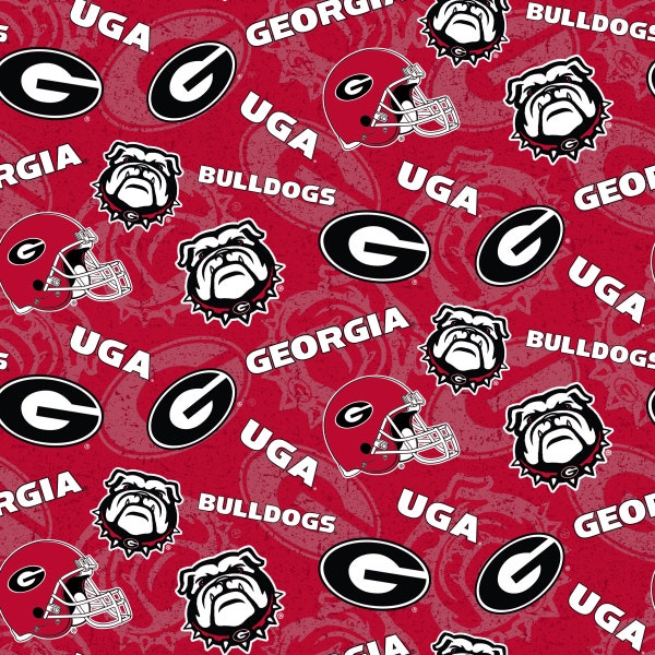 NCAA University of Georgia Bulldogs Tone on Tone GA-1178 Cotton Fabric By The Yard