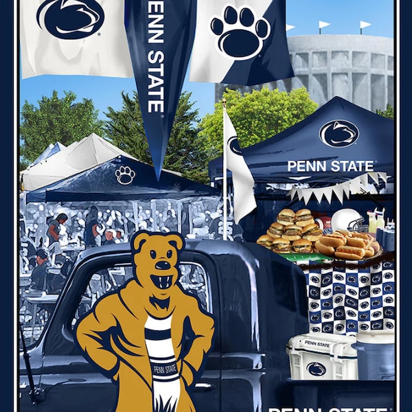NCAA Penn State University Tailgate Panel 36" PS-1157 Cotton Fabric By the Panel