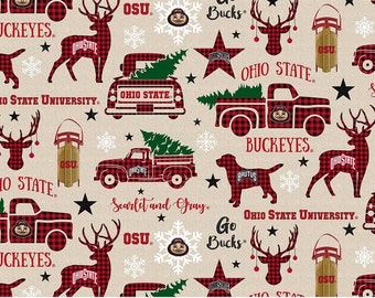 NCAA The Ohio State University Buckeyes Christmas Cotton Fabric By the Yard