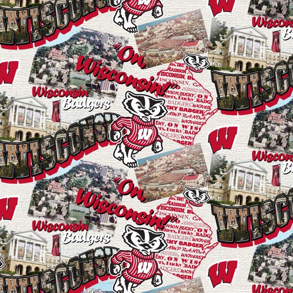 NCAA University of Wisconsin Scenic Maps WIS-1212 Cotton Fabric By The Yard