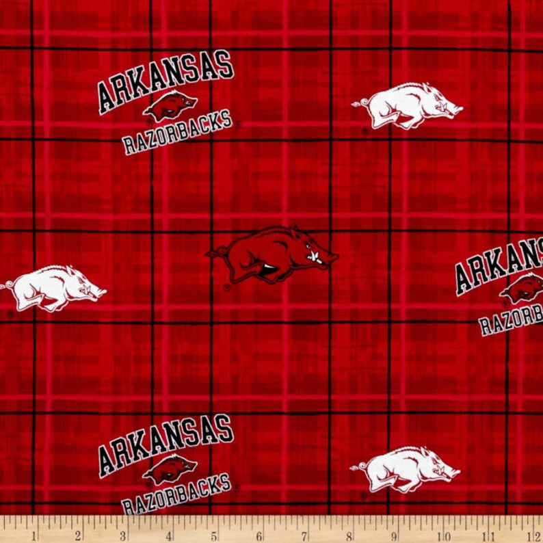 NCAA University of Arkansas Distressed Plaid Cotton Fabric by Etsy