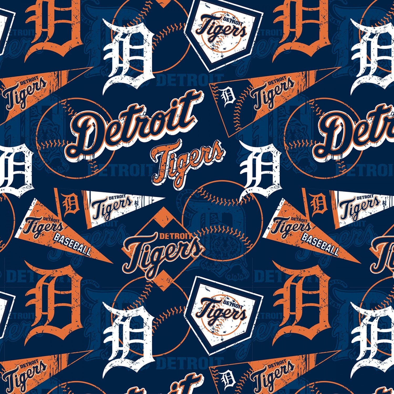 MLB Detroit Tigers Vintage Print 14416B Cotton Fabric by the Etsy UK