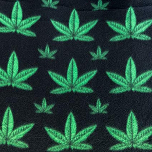 Polar Fleece Marijuana Black/Green Fleece Fabric by the Yard