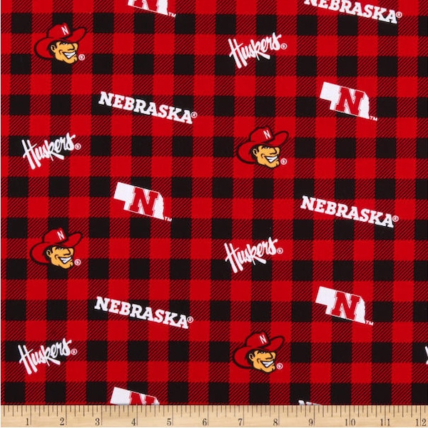 NCAA University of Nebraska Buffalo Plaid NE-1207 Cotton Fabric By The Yard